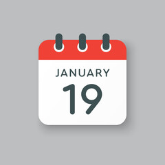 Icon day date 19 January, template calendar page