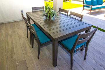 Modern Patio Furniture Table And Six Chairs With Cushions
