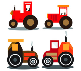
tractors in four different flat designs