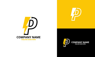 Flash initial letter P Logo Icon Template. Illustration vector graphic. Design concept Electrical Bolt With letter  symbol. Perfect for corporate, technology, initial , more technology brand identity