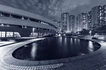Pond of public park in Hong Kong city