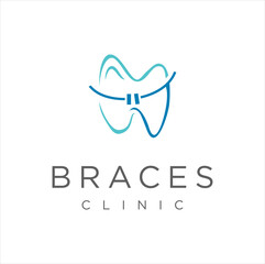 Orthodontic Braces Logo Design Icon. Tooth Dental Care Logo medical Design Template. Tooth Dental Wire Logo Health Design Stock Vector.