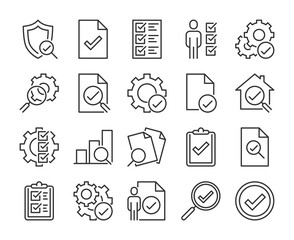 Inspection icon. Inspection and Testing line icons set. Editable stroke.