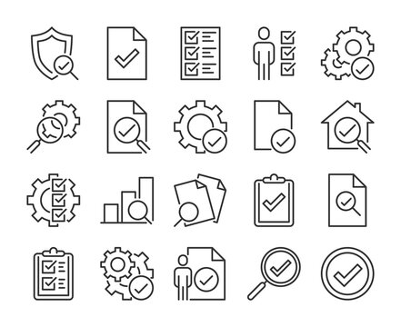 Inspection icon. Inspection and Testing line icons set. Editable stroke.