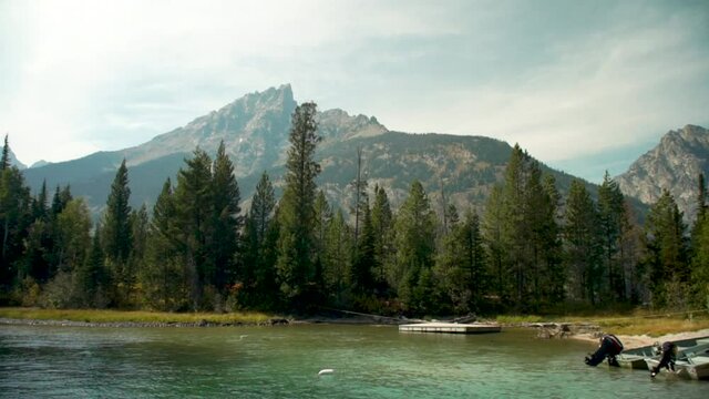 The Grand Tetons from the water in Jenny Lake