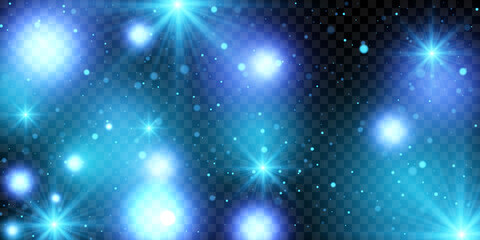 Naklejka na ściany i meble Vector light effect. Sparkling stars and particles isolated on dark transparent background. 