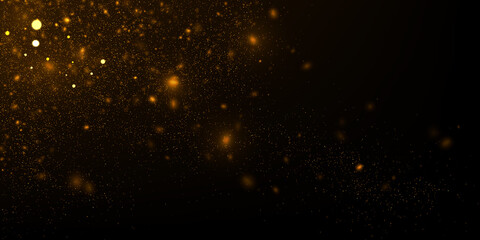 Vector abstract background with glowing golden particles. Defocused glitter effect. Sparkling lights on black.	