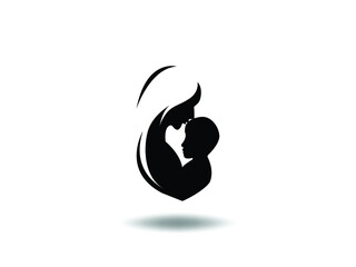 Mother Icon Vector illustration. mom and baby symbol. mother and baby silhouette, Medicine Clinic sign isolated on white background with shadow, Flat style for graphic and web design, logo. svg cut