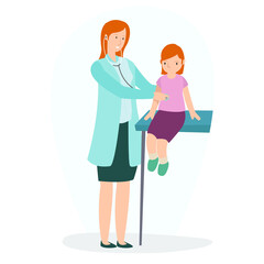 A pediatric patient is being examined by a pediatrician isolated on a white background