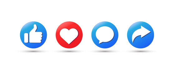 Thumb up and heart icon. Like, forward, comment repost icon. Vector illustration