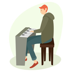 A teenager is playing the piano in the house in the afternoon