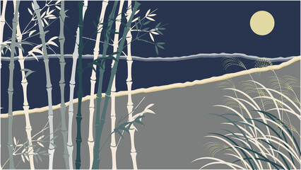 Illustration of moonlit bamboo groveNo1