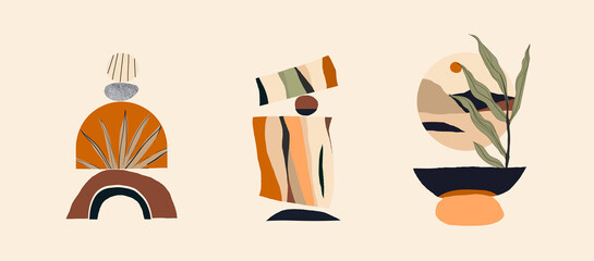 Modern minimalist abstract aesthetic illustrations. Bohemian style wall decor. Collection of contemporary artistic posters. 