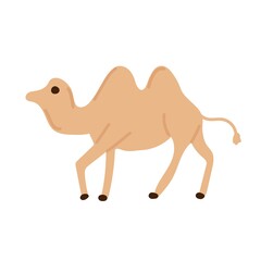 Brown camel with two humps. Hand drawn vector illustration isolated on white background.