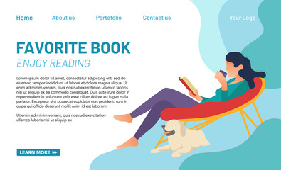 Fototapeta na wymiar Landing page concept about the hobby of reading books. The concept in the world of education for websites, mobile apps and many more