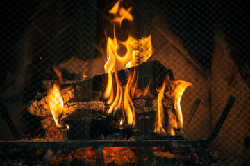 Logs Burning Inside Fireplace