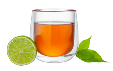 Glass cup of black tea with bergamot isolated on white