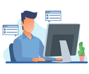 Illustration of an employee working to process data at the computer