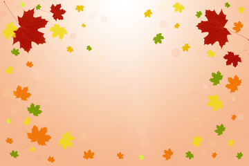 Fototapeta na wymiar Beautiful bright autumn background with falling maple leaves and bokeh lights. Copy space.