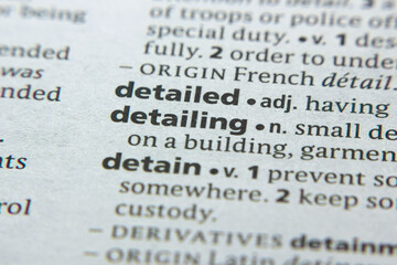 Word or phrase Detailing in a dictionary.