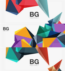 Set of 3d low poly shape geometric abstract backgrounds. Vector illustrations for covers, banners, flyers and posters and other templates