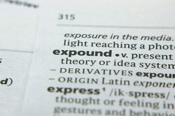 Word or phrase Expound in a dictionary.