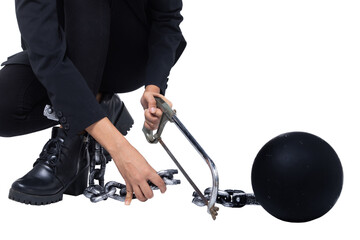 Concept Breaking Financial Money Freedom, cut Debt Loan Tax and burden