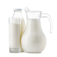 Glassware full of fresh milk isolated on white