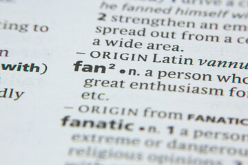 Word or phrase Fan Second in a dictionary.
