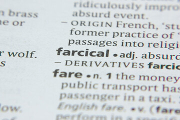 Word or phrase Farcical in a dictionary.