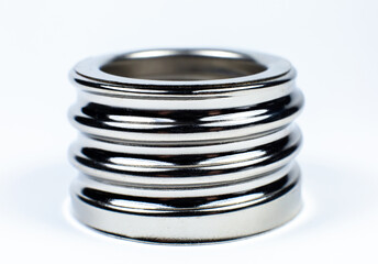 Screw washer metal macro. Fastener close up photo.