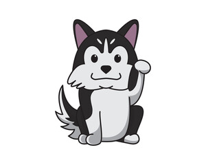 Fototapeta na wymiar Cute and Sweet Husky Dog with Greeting Gesture Illustration