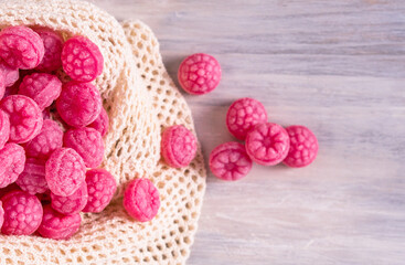 Sweet sours organic vegan healthy raspberry red candy with natural health fresh fruit ingredients