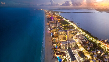 Cancun coast during blue hour