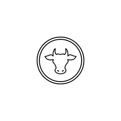 Cow head in circle. line icon. Farm Animal label. Beef, milk, lactose symbol.