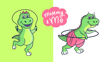 This is a family look vector illustrations. Cartoonish girl dinosaurs