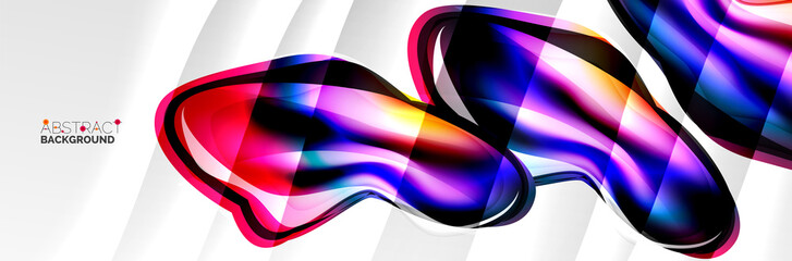 Vector abstract background, flowing liquid style bubble with metallic, color quicksilver chrome texture and color glow effects