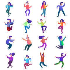 Vector illustration of set of man and woman in different cool poses on white background.