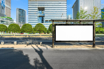 Blank billboard at bus stop in city of China