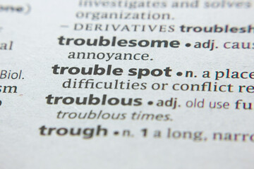 Obraz premium Word or phrase Trouble Spot in a dictionary.