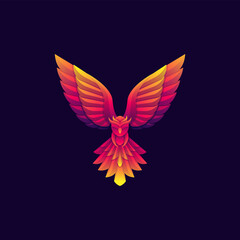 Colorful flying owl logo design