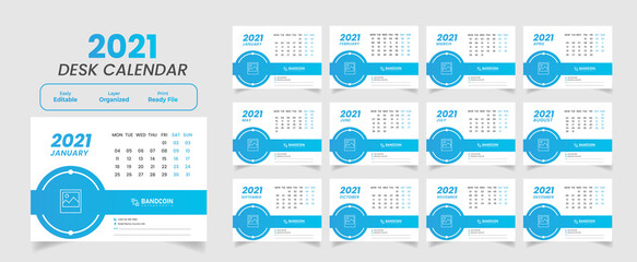 Fototapeta na wymiar Desk Calendar 2021 Vector Template File Set of 12 Months