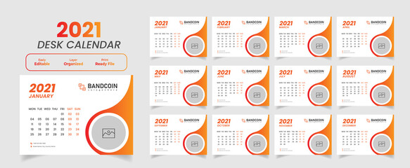 Naklejka premium Desk Calendar 2021 Vector Template File Set of 12 Months