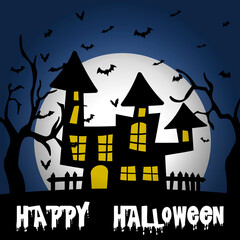 Cartoonish castle landscape. Cartoonish illustration castle. Many bats and a big moon. Wish 