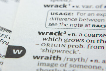 Word or phrase Wrack in a dictionary.