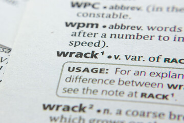 Word or phrase Wrack in a dictionary.
