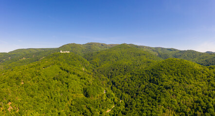 Obraz premium Aerial view of Medvedgrad fortification at Medvednica mountain, Zagreb, Croatia.