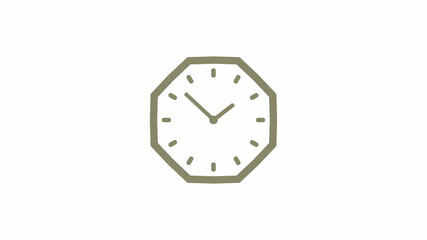 Counting down yellow gray clock icon on white background, 12 hours clock icon