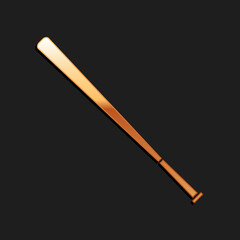 Gold Baseball bat icon isolated on black background. Long shadow style. Vector.