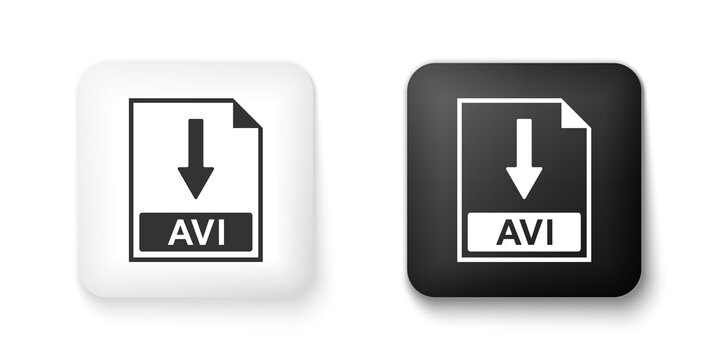 Black and white AVI file document icon. Download AVI button icon isolated on white background. Square button. Vector.
